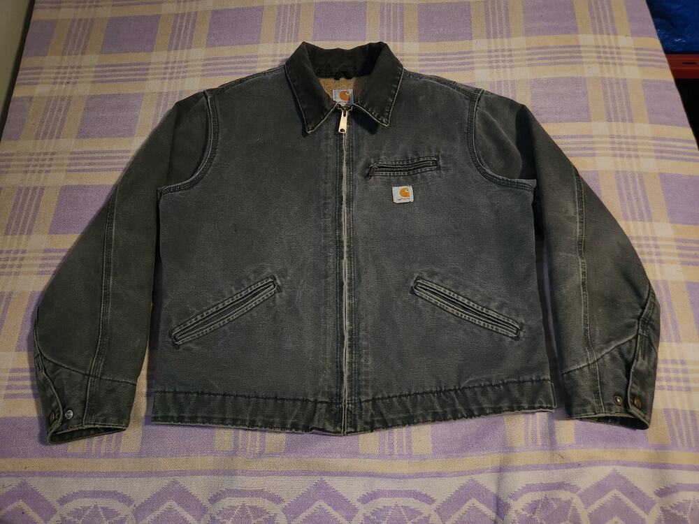 VTG Carhartt Jacket Womens Large Detroit W J097 PTL Petrol Grey Sherpa Lined 90s